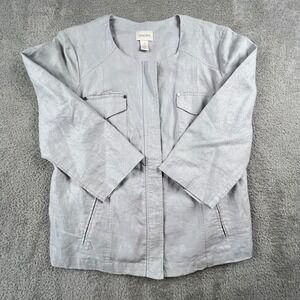 100% Linen Summer Jacket Womens 2 Large Gray Utility Quite Luxury Minimalist